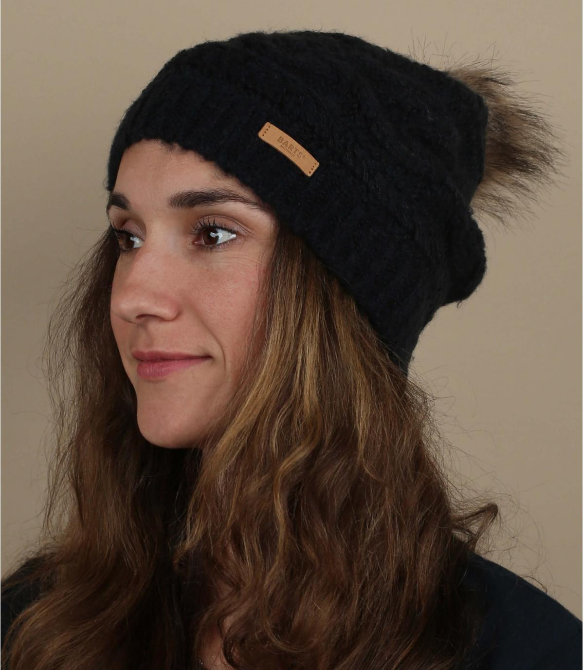 gorro azul pompón pelo Antonia Beanie navy